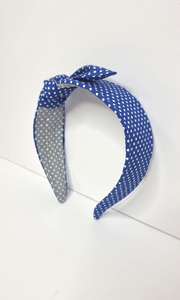 Mathilde Side Knot Headband - Slim - Blue White Polka Dots