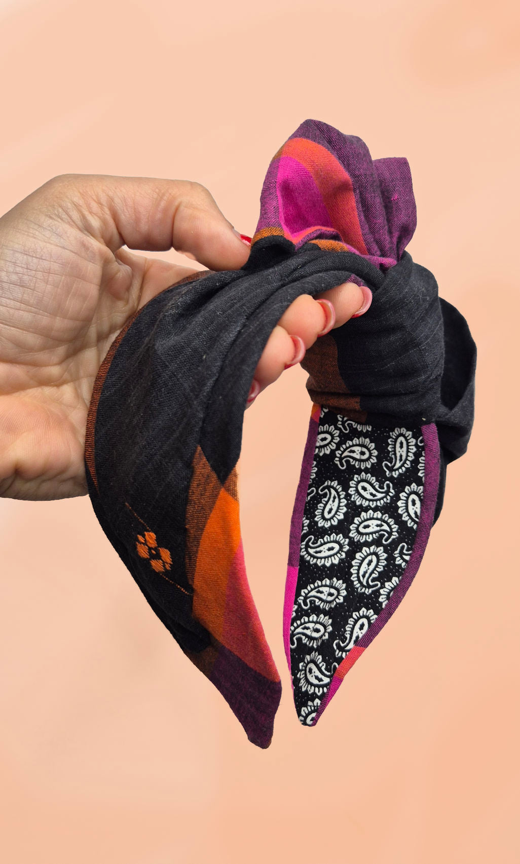 Amantine Scarf Headband - Black Pink Scarf