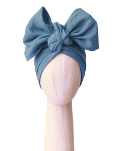 eline Martine Josephine Wired Head Wrap in Cornflour Blue_Hidden internal wire secures fit_oversized bow turban style