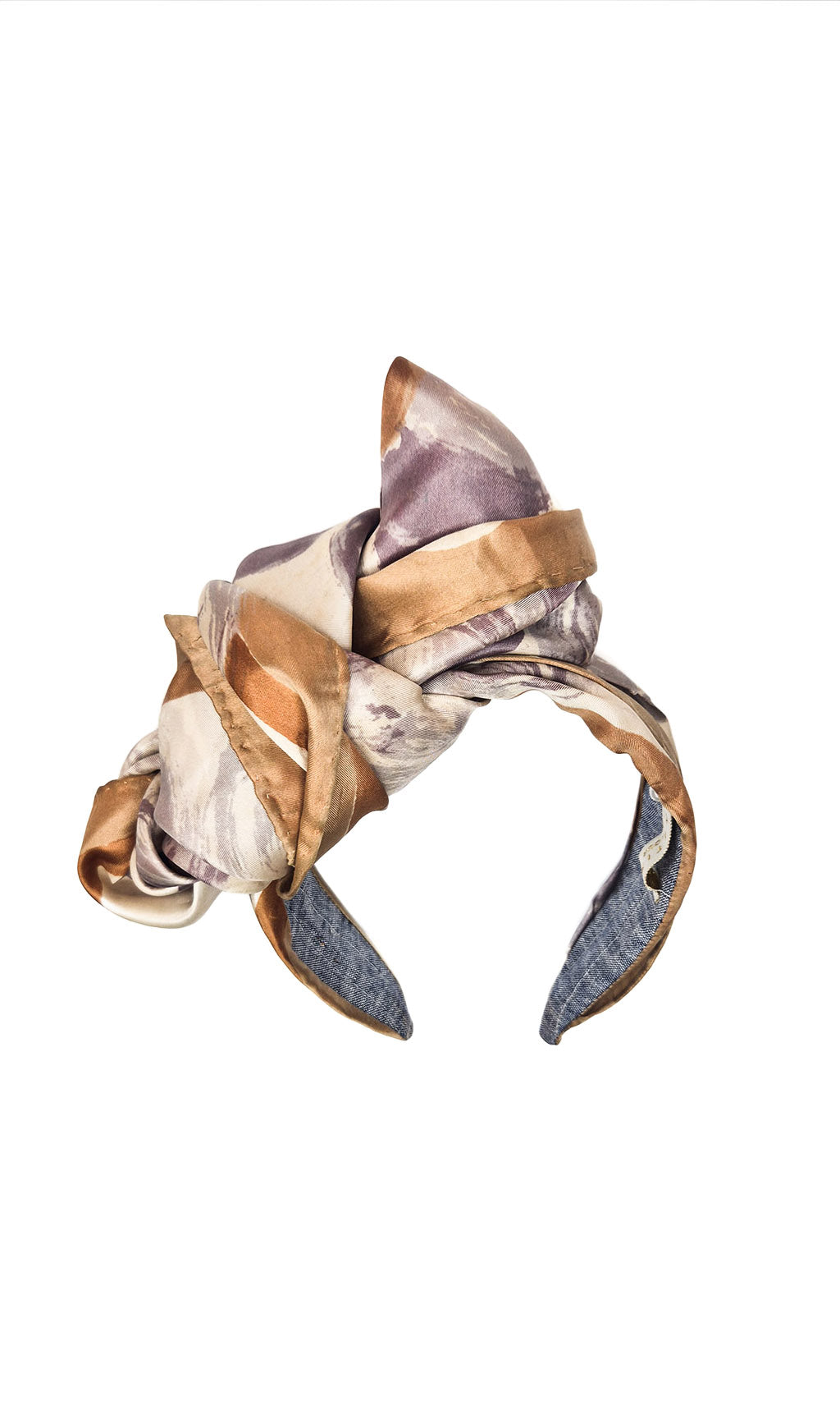 Celine-Martine Boho Scarf Heabdand Brown Silk on a white background
