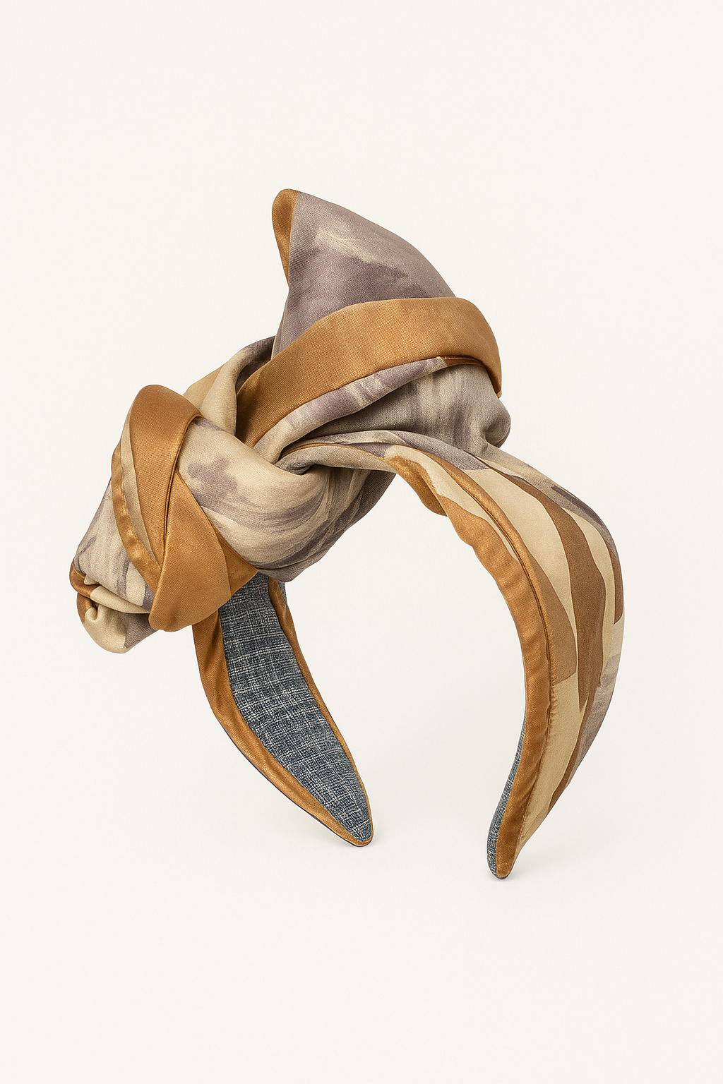 Celine-Martine Boho Scarf Heabdand Brown Silk on a white background