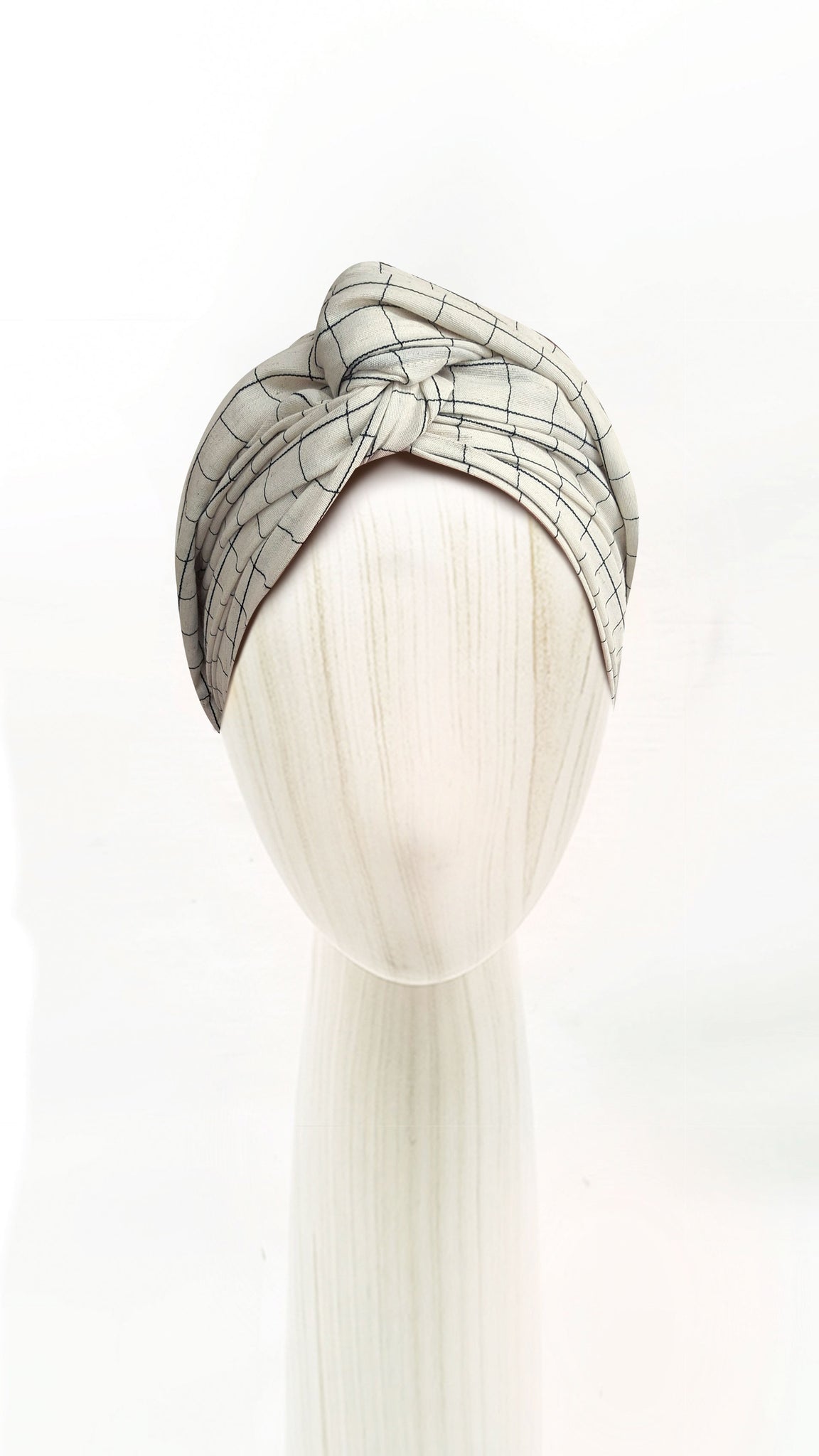 Josephine Wired Head Wrap - Ivory Noir Check