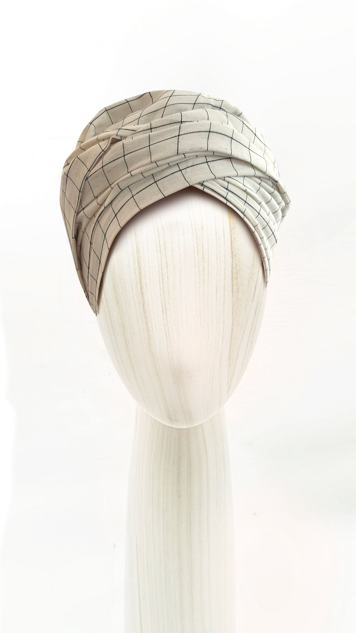 Josephine Wired Head Wrap - Ivory Noir Check