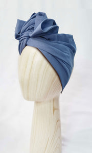 Celine Martine Josephine Wired Head Wrap, Cornflour Blue- 45% cotton/55% linen blend-sculptable front-knot style