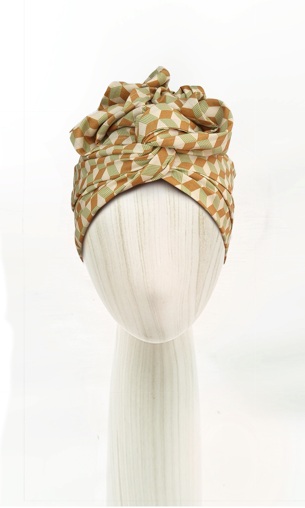 Head wrap for cancer hair loss – soft cotton turban by Celine Martine in Gingham Orange Yellow -Wired chemo head scarf for women – fashion headwear after treatment