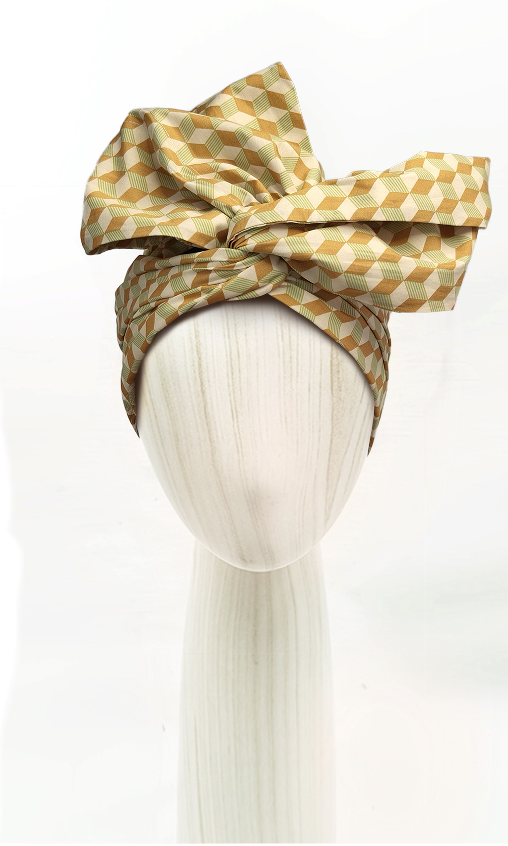 Head wrap for cancer hair loss – soft cotton turban by Celine Martine in Gingham Orange Yellow -Wired chemo head scarf for women – fashion headwear after treatment