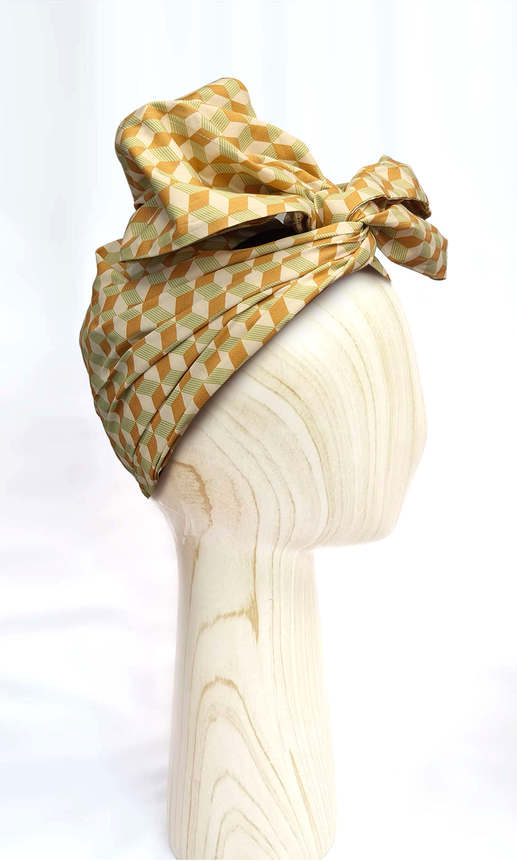 Head wrap for cancer hair loss – soft cotton turban by Celine Martine in Gingham Orange Yellow -Wired chemo head scarf for women – fashion headwear after treatment