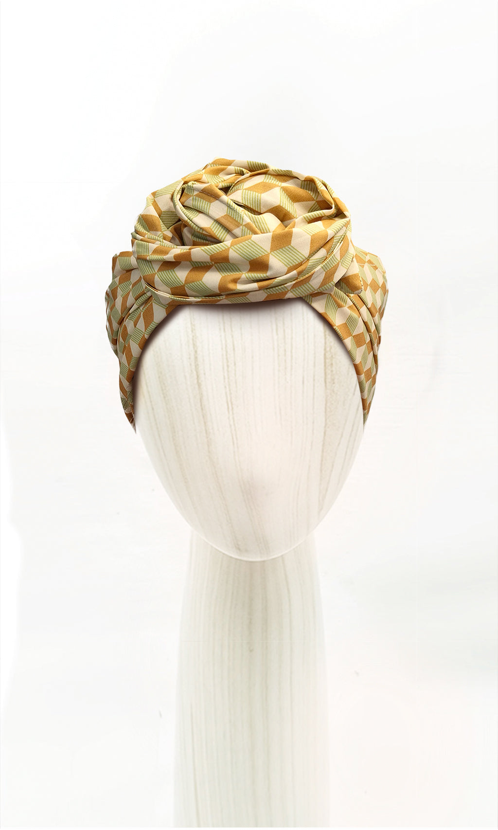 Head wrap for cancer hair loss – soft cotton turban by Celine Martine in Gingham Orange Yellow -Wired chemo head scarf for women – fashion headwear after treatment