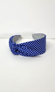 Mathilde Side Knot Headband - Slim - Blue White Polka Dots