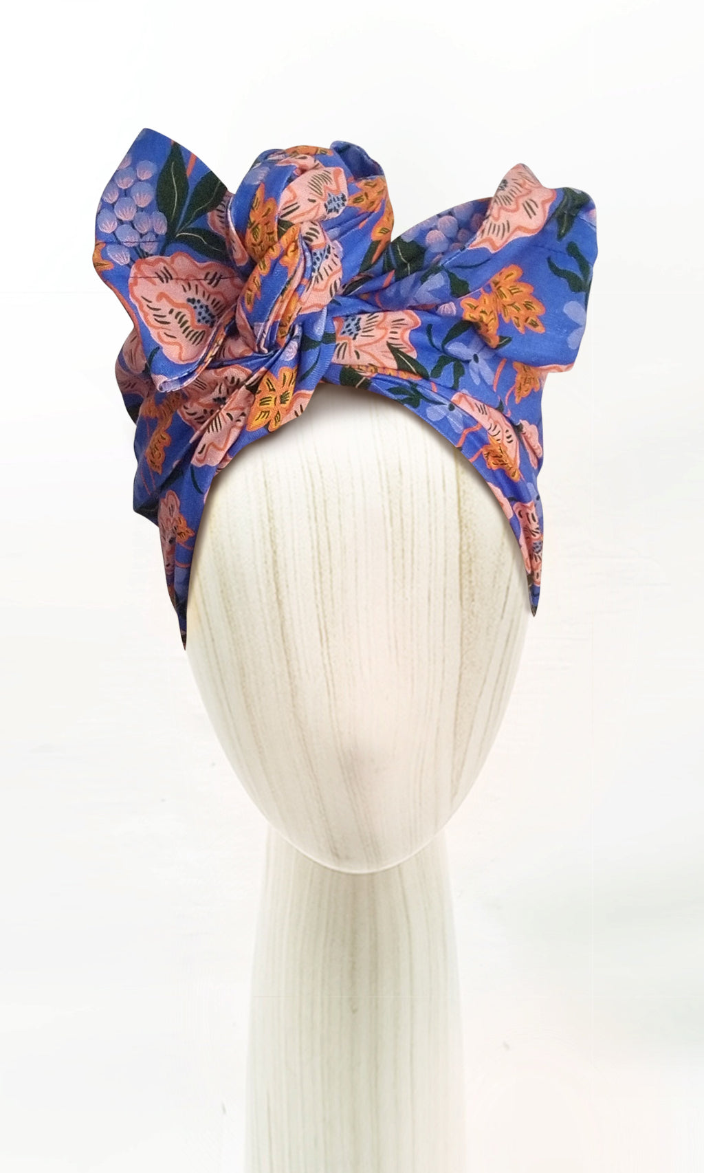 Josephine Wired Head Wrap - Dahlia on Blue