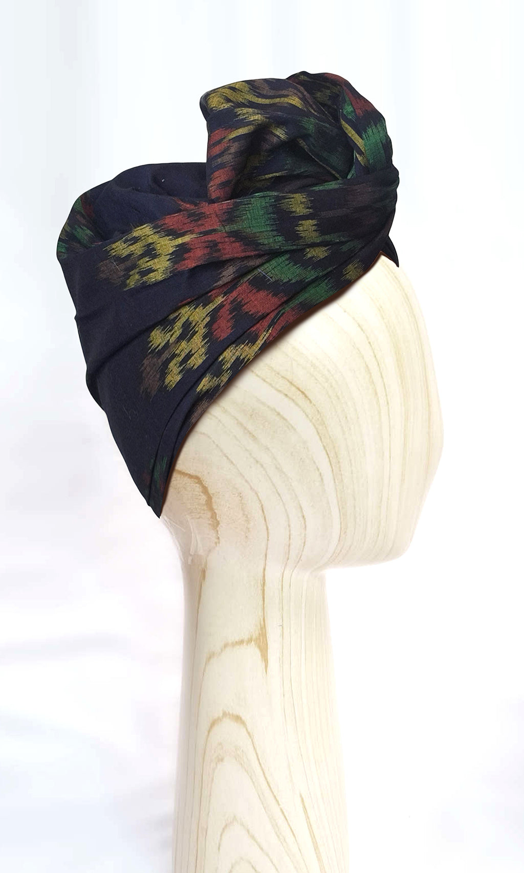 Head wrap for women - for cancer hair loss – soft cotton turban by Celine Martine - Wired chemo head scarf for women – fashion headwear after treatment - in navy ikat