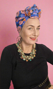 Josephine Wired Head Wrap - Dahlia on Blue