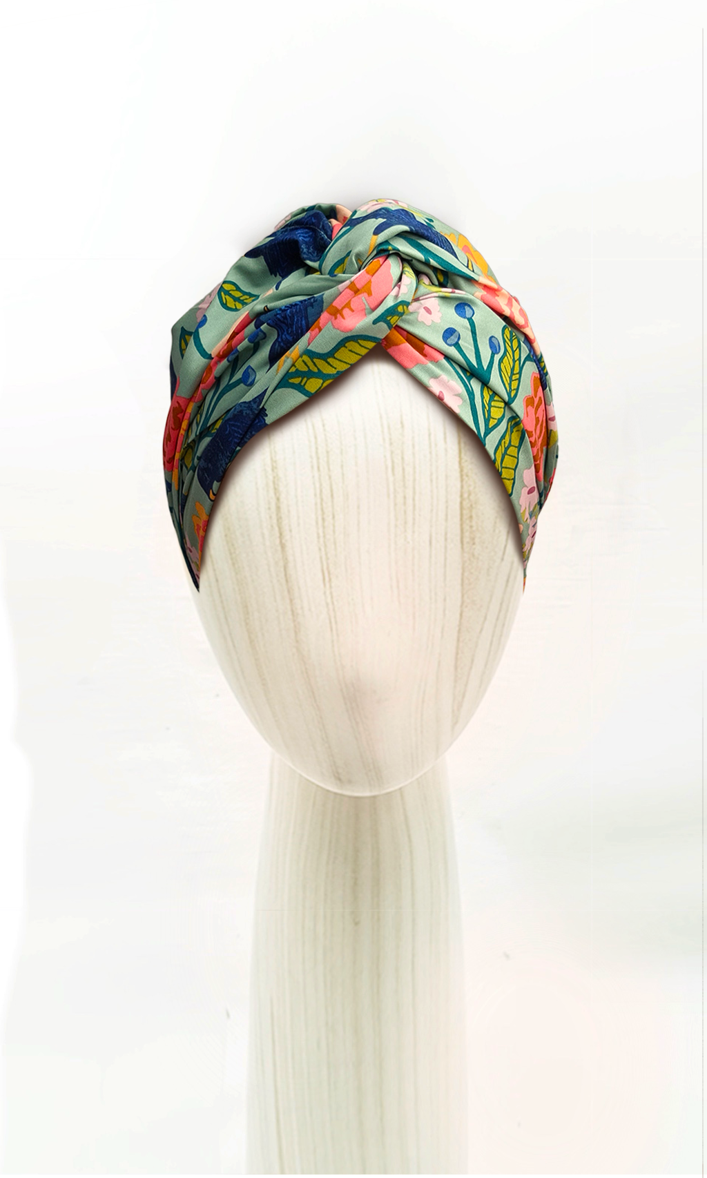 Head wrap for cancer hair loss – soft cotton turban by Celine Martine in Blackbird Aqua Mint Green -Wired chemo head scarf for women – fashion headwear after treatment