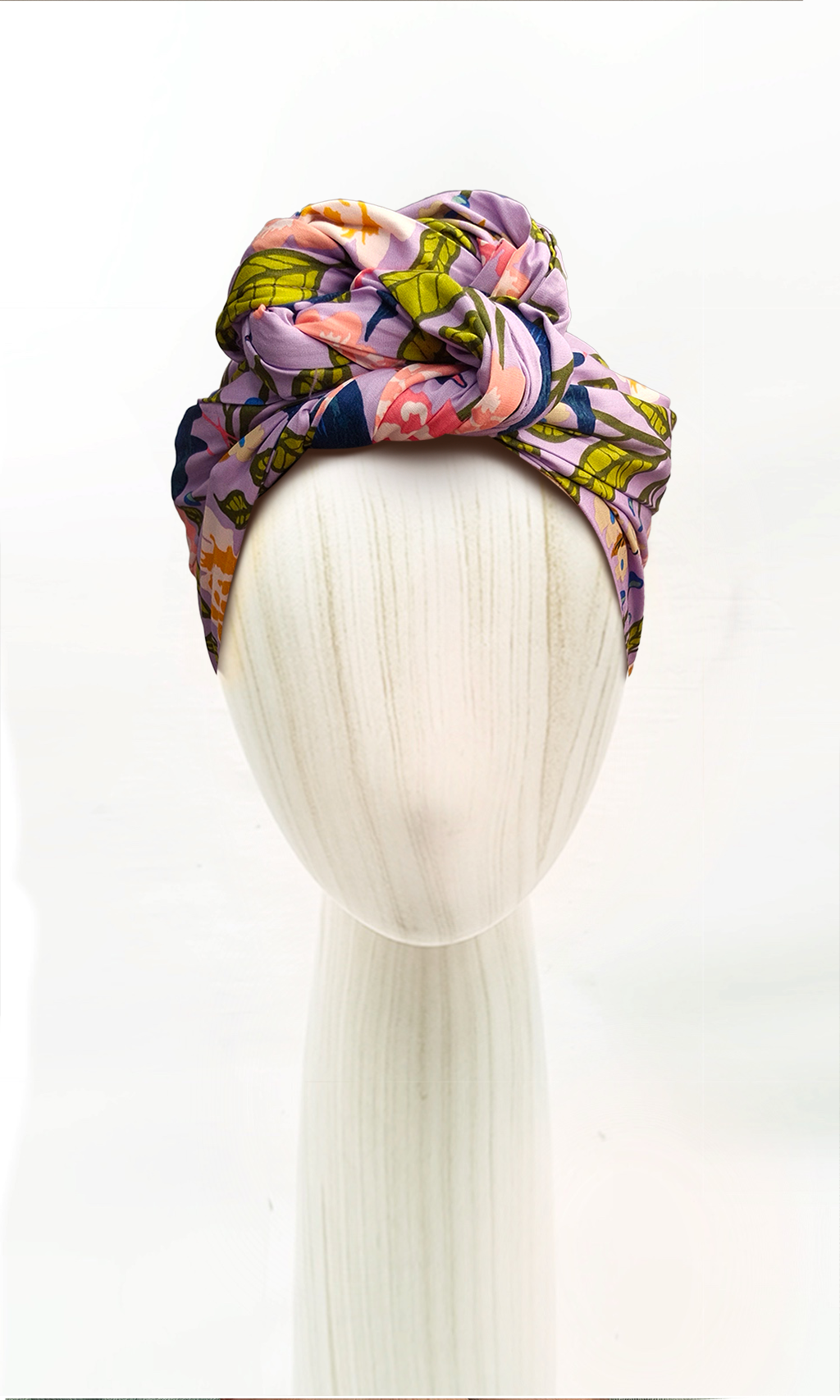 Head wrap for cancer hair loss – soft cotton turban by Celine Martine in Blackbird Lavender Canopy -Wired chemo head scarf for women – fashion headwear after treatment