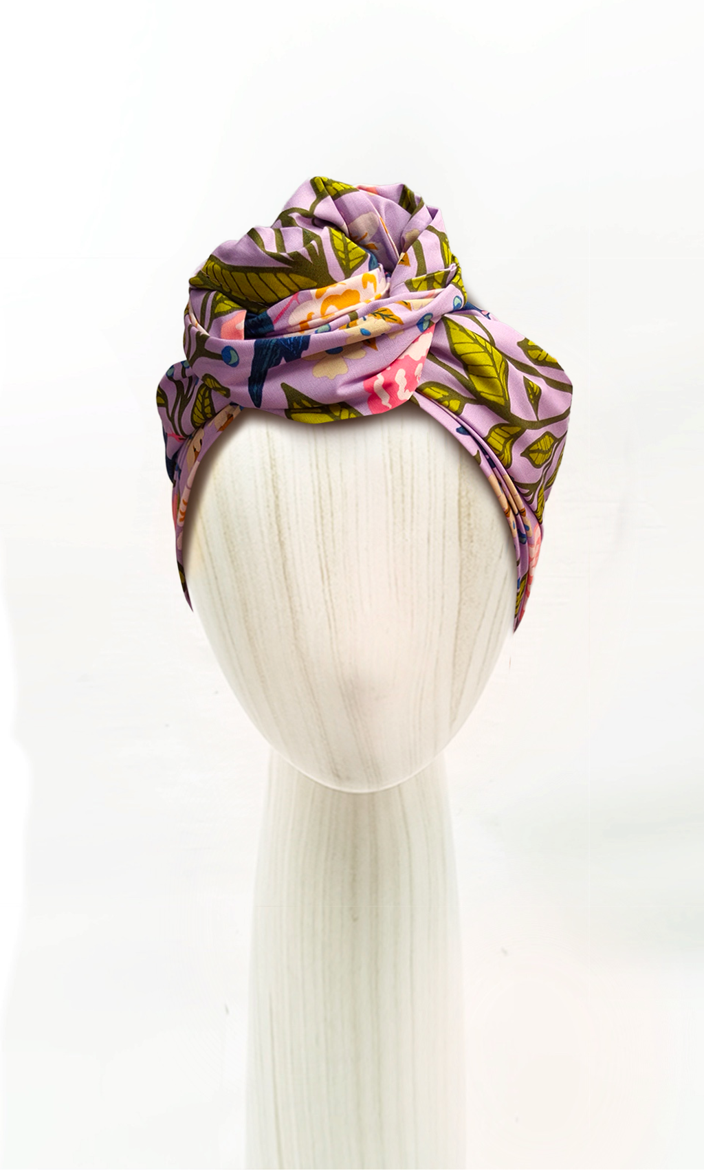 Head wrap for cancer hair loss – soft cotton turban by Celine Martine in Blackbird Lavender Canopy -Wired chemo head scarf for women – fashion headwear after treatment