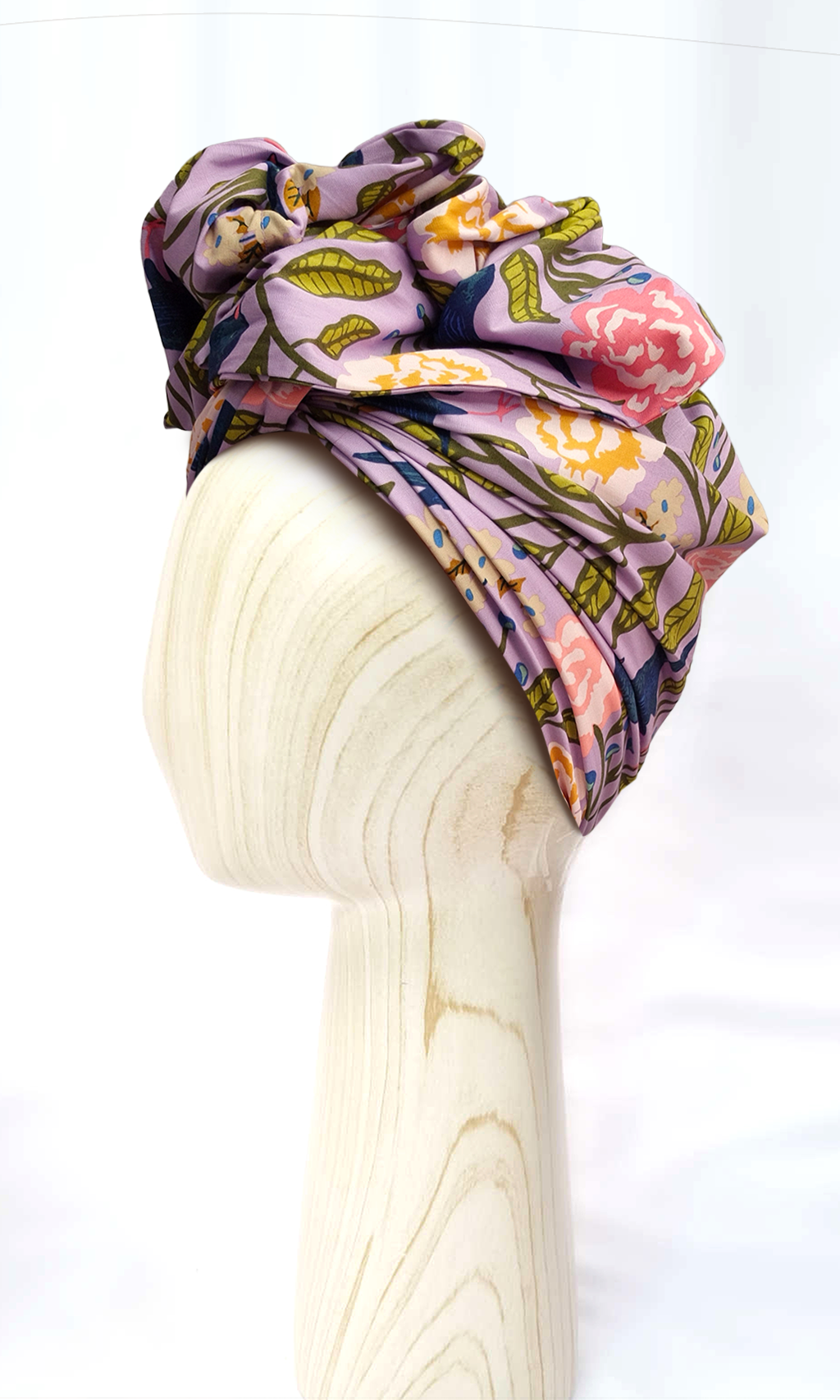 Head wrap for cancer hair loss – soft cotton turban by Celine Martine in Blackbird Lavender Canopy -Wired chemo head scarf for women – fashion headwear after treatment