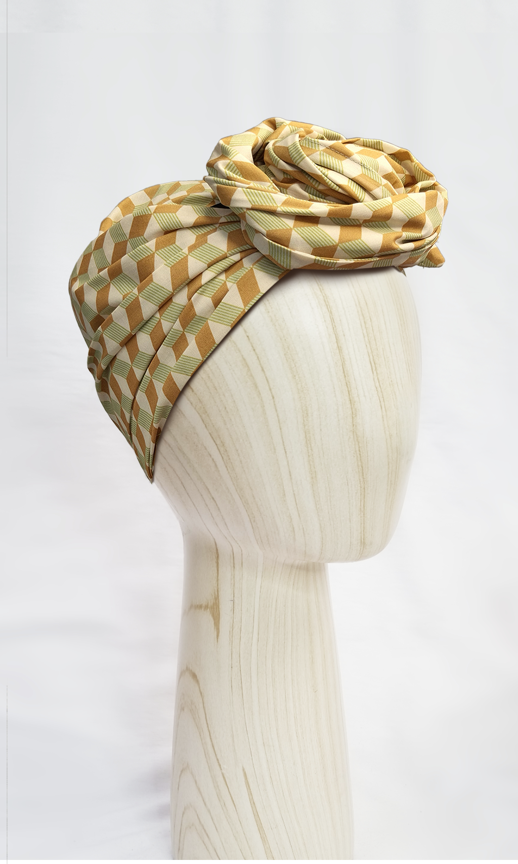 Head wrap for cancer hair loss – soft cotton turban by Celine Martine in Carre -Wired chemo head scarf for women – fashion headwear after treatment