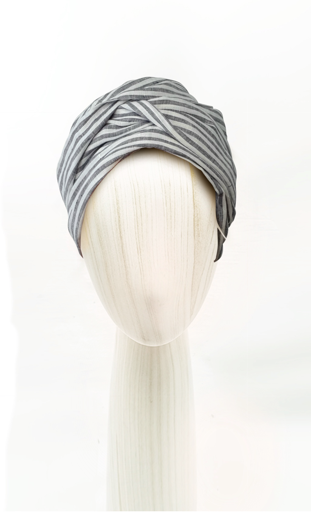 Josephine Wired Head Wrap - Blue & White Stripes