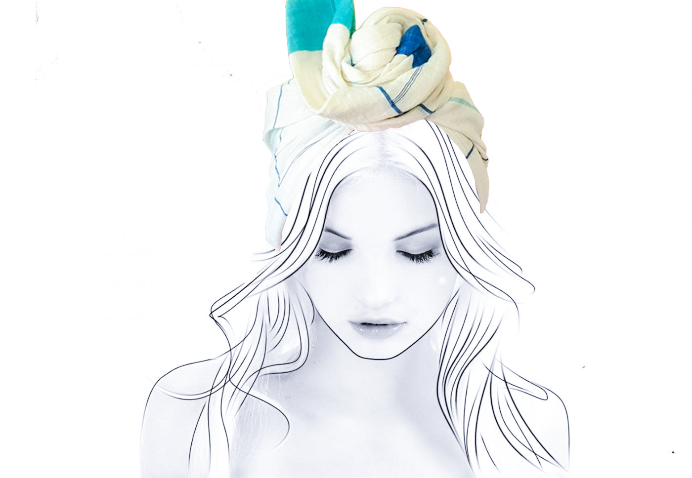 Josephine Wired Head Wrap - Regular -  Ivory / Reef