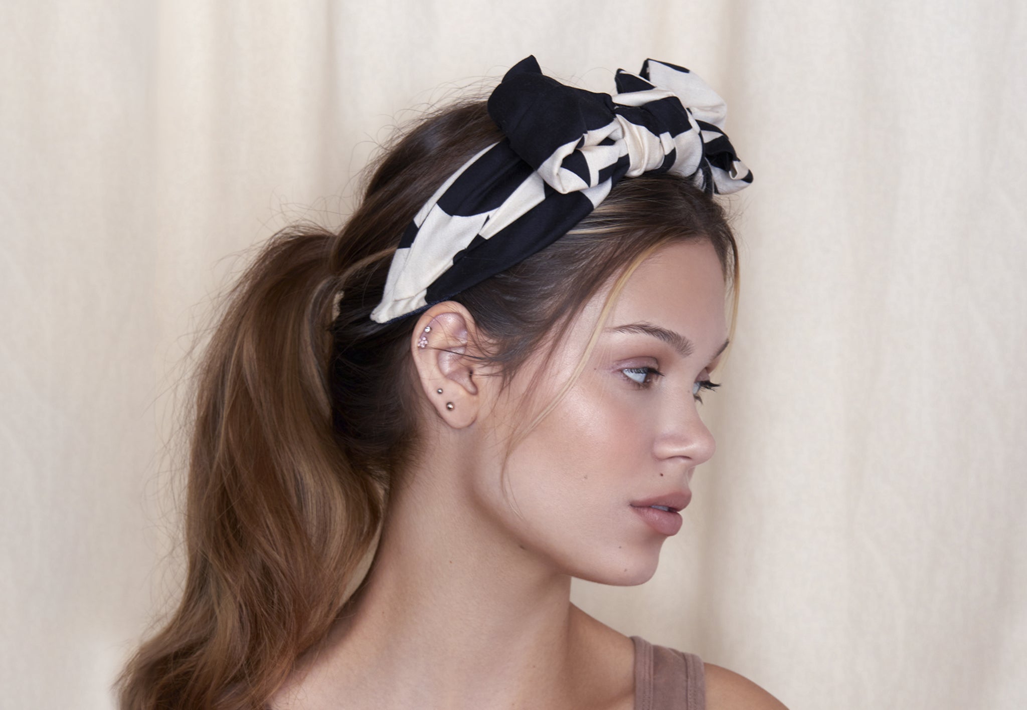 Amantine Scarf Headband - Geo black on neutral