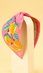 Headband -  Embroidered Sicilian Lemon In Candy